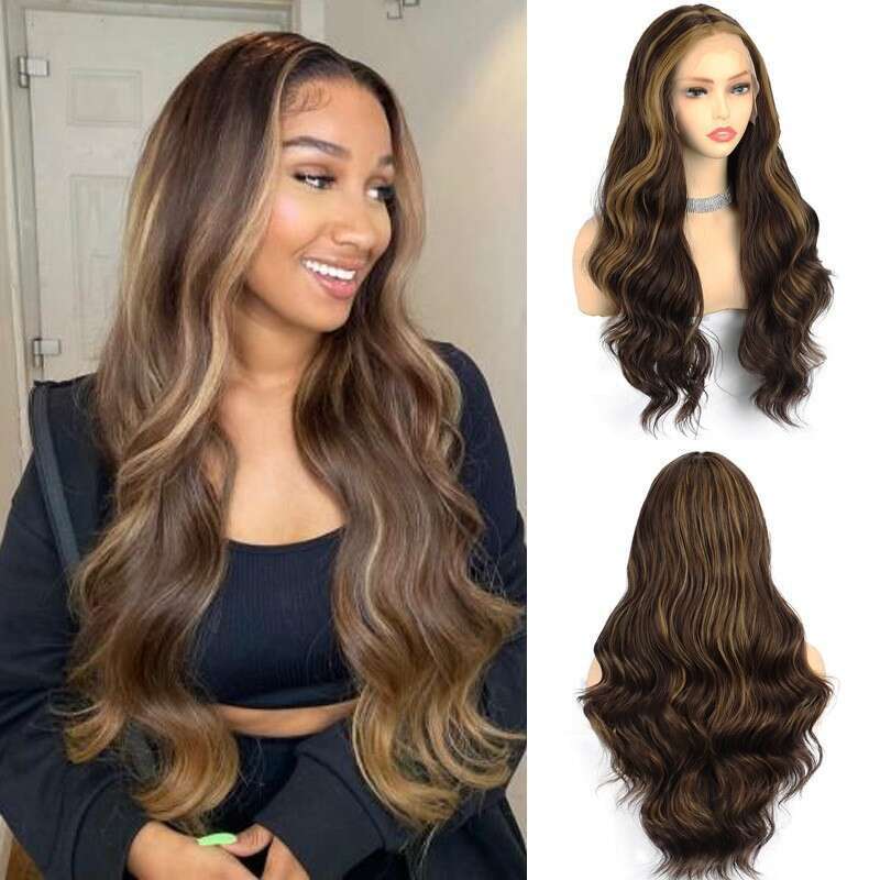 T-Shaped Lace Headband, Ginger Yellow Dyed Orange Wave Synthetic Wig Wigs Kq2