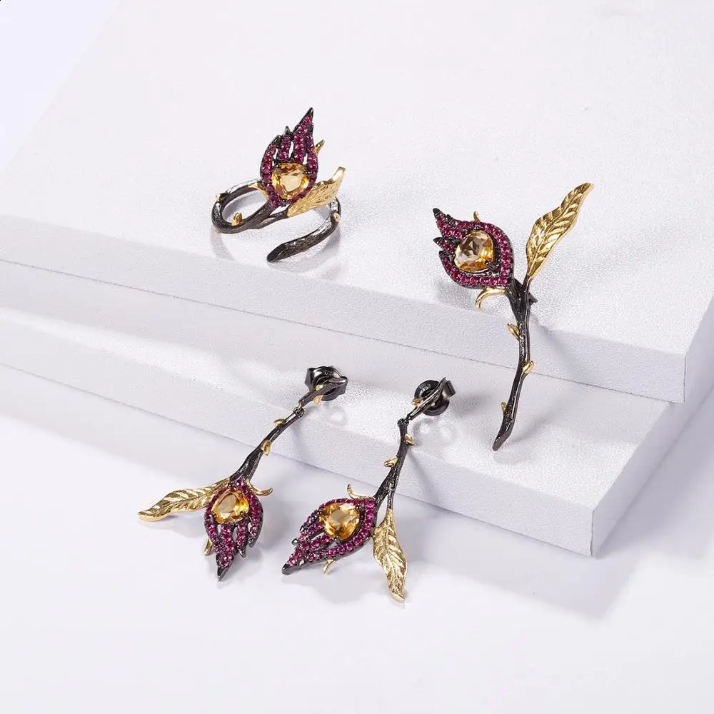 GEMS BALLET Natural Garnet Gemstone Brooches For Women Jewelry Black 18k Gold Over 925 Silver Handmade Heart Burnt in Love 241227