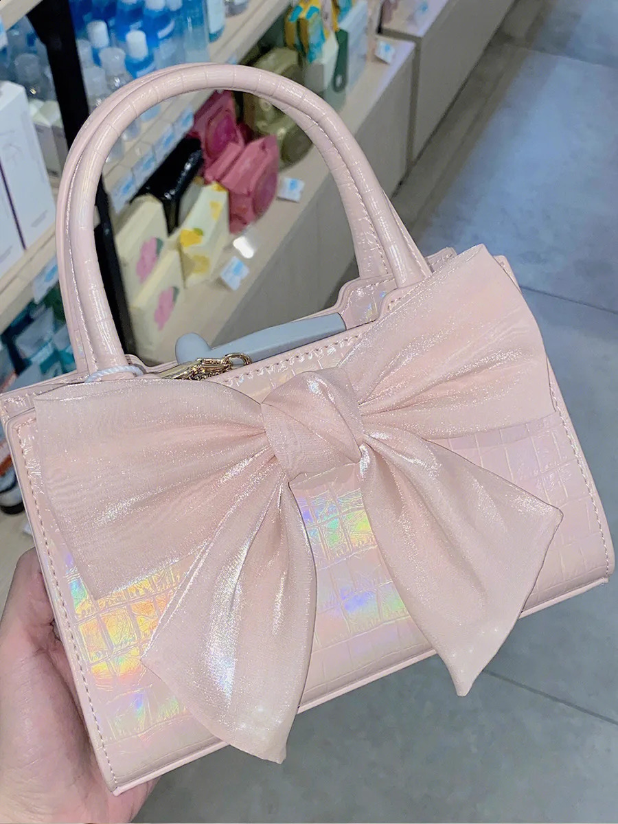 Fashion Casual Handbags For Women Girls Cute Bow White Pink PU Leather Tote Bags Trendy Daily Square Shoulder Underarm Bags 241223
