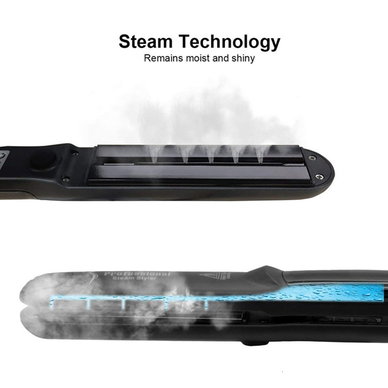 2 In 1 Professional Steam Hair Straightener Curler Fast Heating Tourmae Ceramic For Salon Vapor Flat Irons Styg Tools