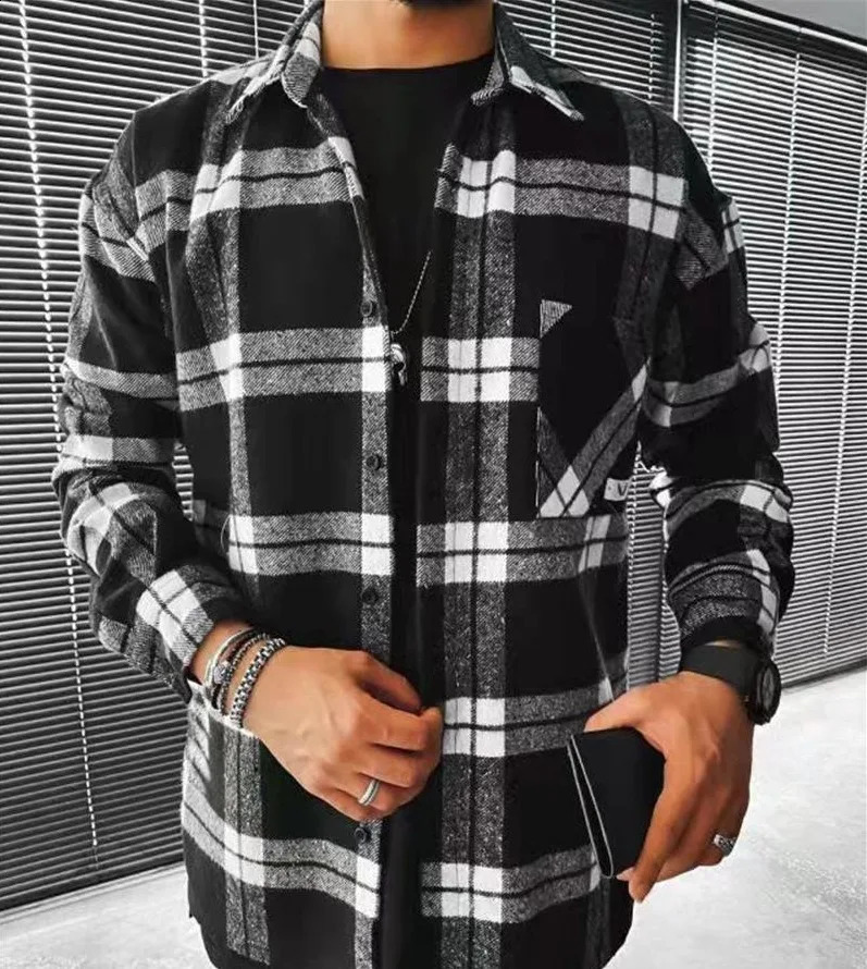Vintage Men Plaid Shirt Oversize Fashion Loose Long sleeved Cardigan Tops Spring Autumn Casual Shirts Streetwear For Mens 241223
