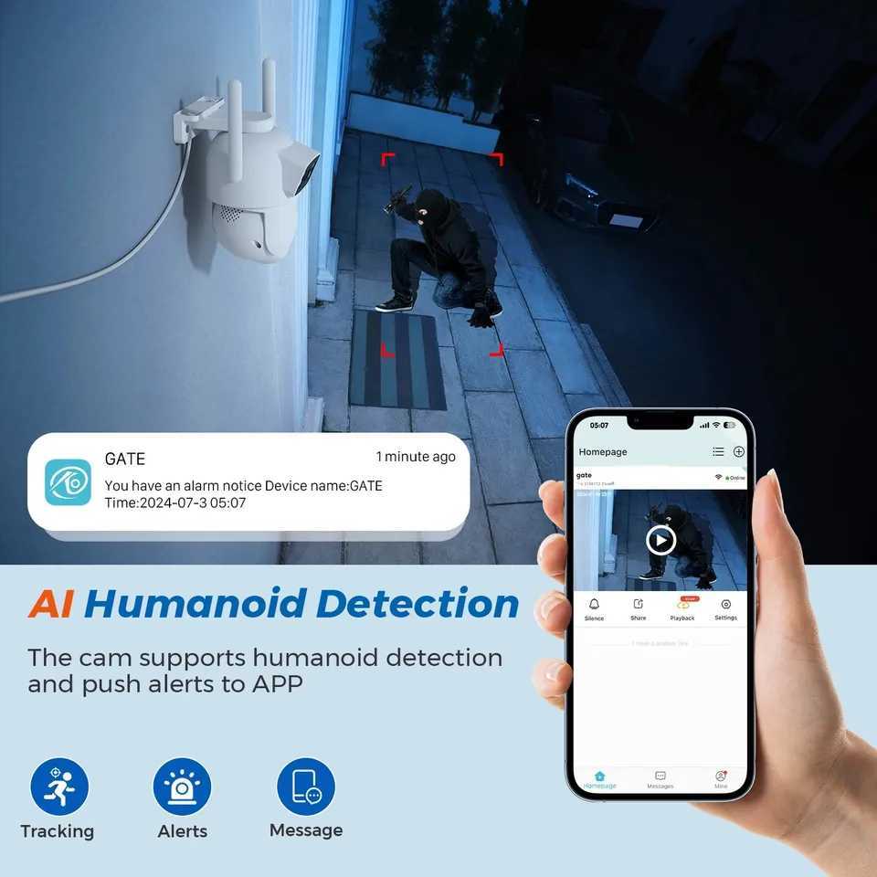 10MP 5K Wifi IP Camera Outdoor 2.4GHZ 5GHZ PTZ Surveillance Camera Dual Lens Dual Sns Email Alert 4K Security ProtectionXJ241228