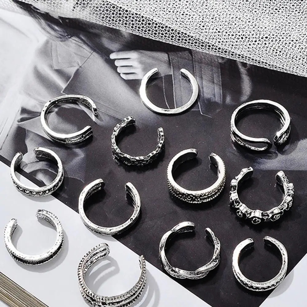 12pcs Summer Toe Rings For Women Outdoor Beach Vacation Open Adjustable Metal Womens Foot Ring Heart Set 241225