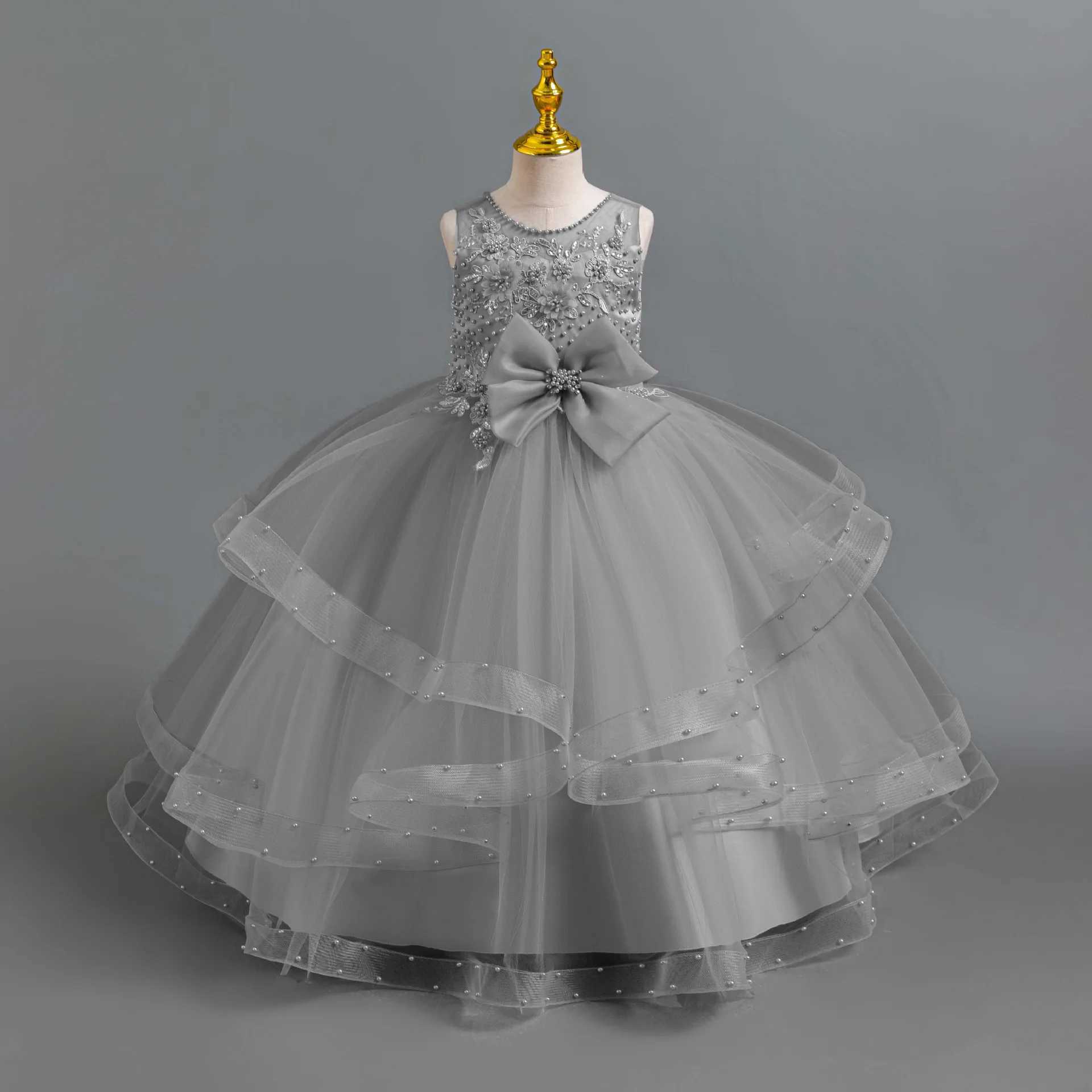 Girl's Dresses Young girl long dress chiffon embroidery party childrens wedding girl costume evening dance party 4 6 8 10 12 Y250227ZZ39