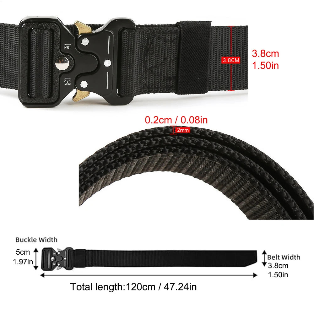 Men Tactical Belt Quick Release Outdoor Zinc Alloy Buckle Soft Real Nylon Sports Hiking Camping Hunting 241225