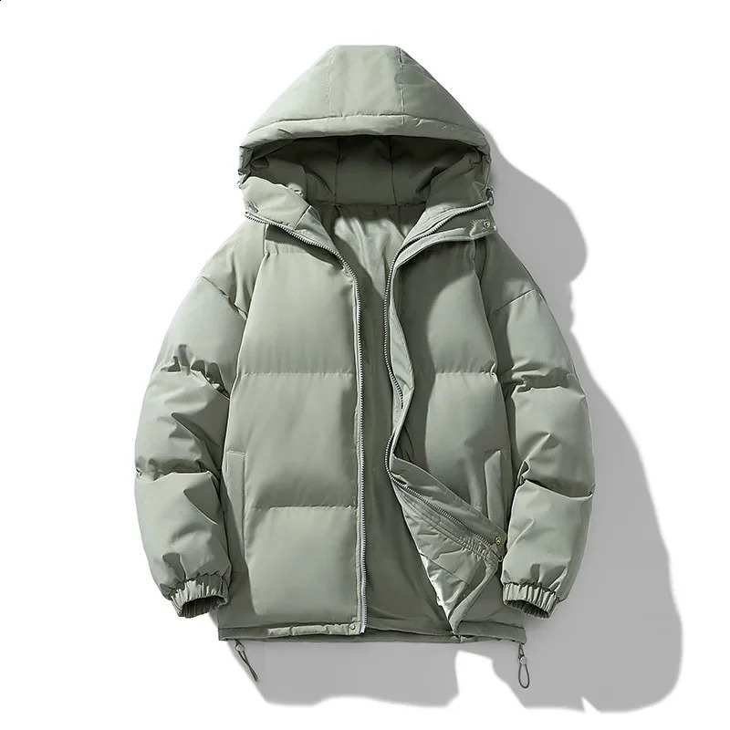 2024 Mens CottonPadded Cropped Puffer Jacket Hooded Warm Thickened Casual Couple HighEffect LockOn Trendy Parkas 241228Z