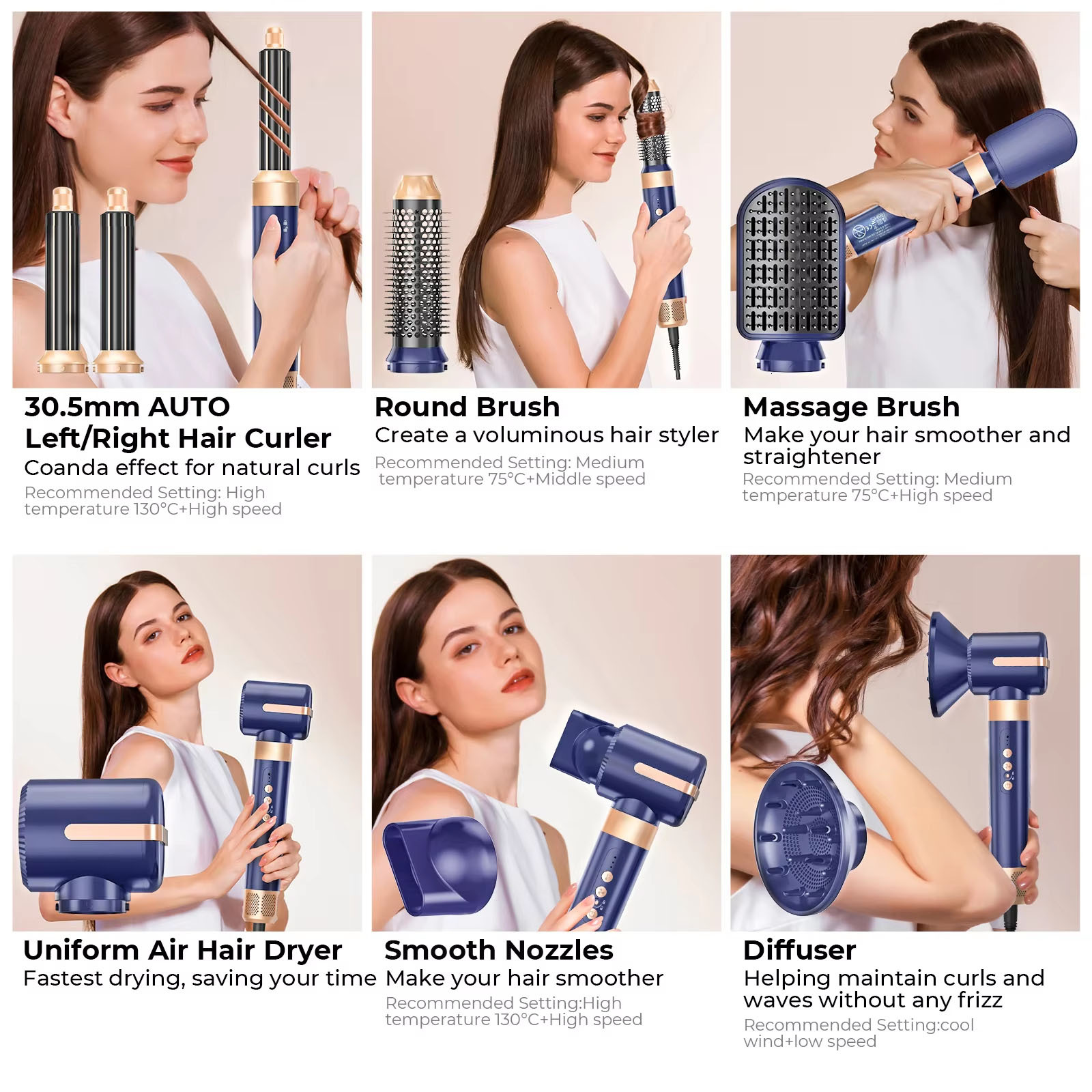Blow Dryer 110000 RPM Hot Brush Styler Auto Air Curler For Curly 7 In 1 Multistyler Hair Styg Tool