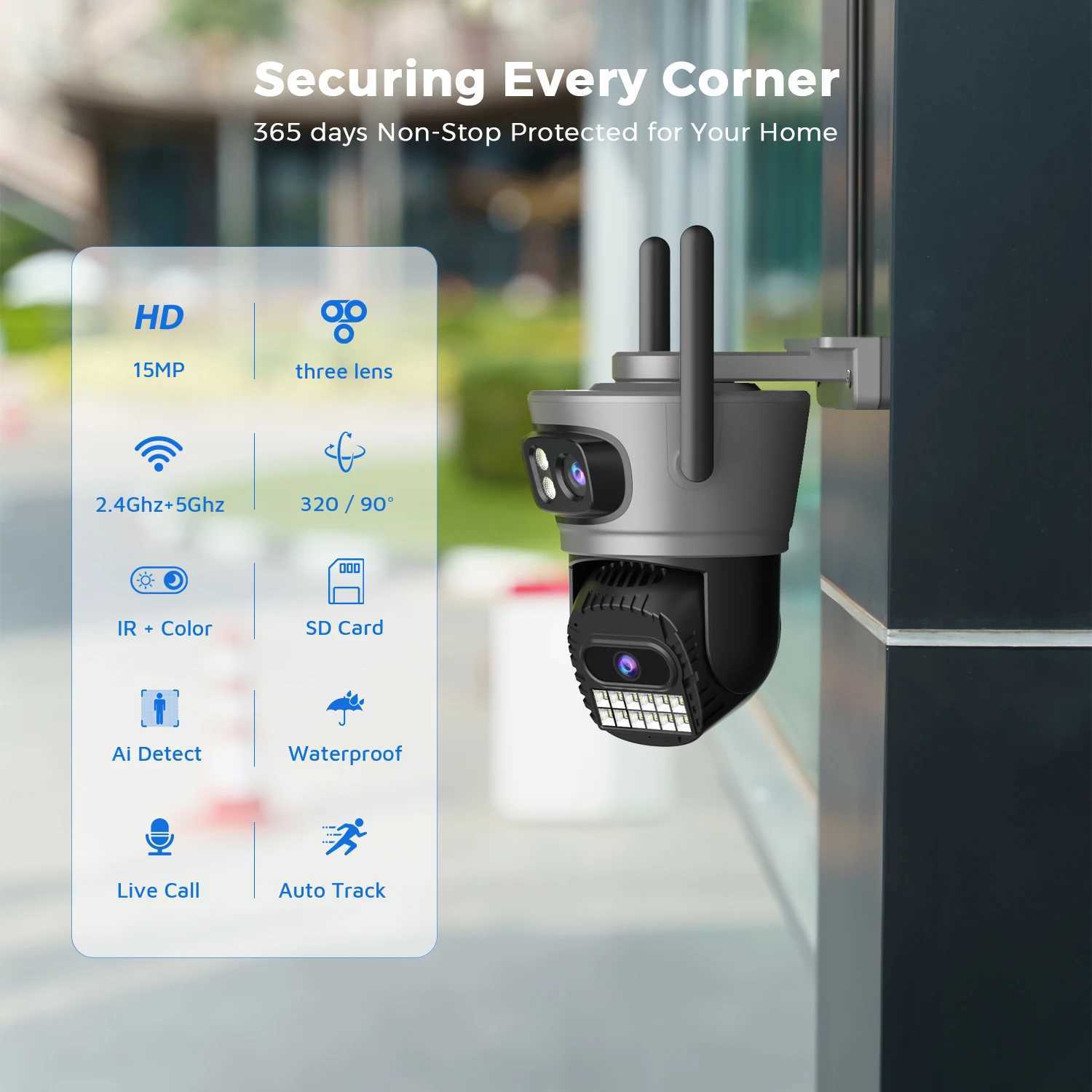 15MP Outdoor Wifi Camera Three Lens Three Sns 5X Zoom 10MP/8MP Two Lens PTZ Surveillance Auto Tracking ANBIUX CameraXJ241228