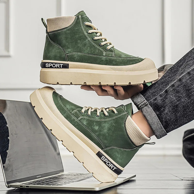 Fashion Green Canvas Shoes HighTop Platform Casual Sneaker Man Comfortable Laceup Mens Winter Boots zapatillas informale 241223