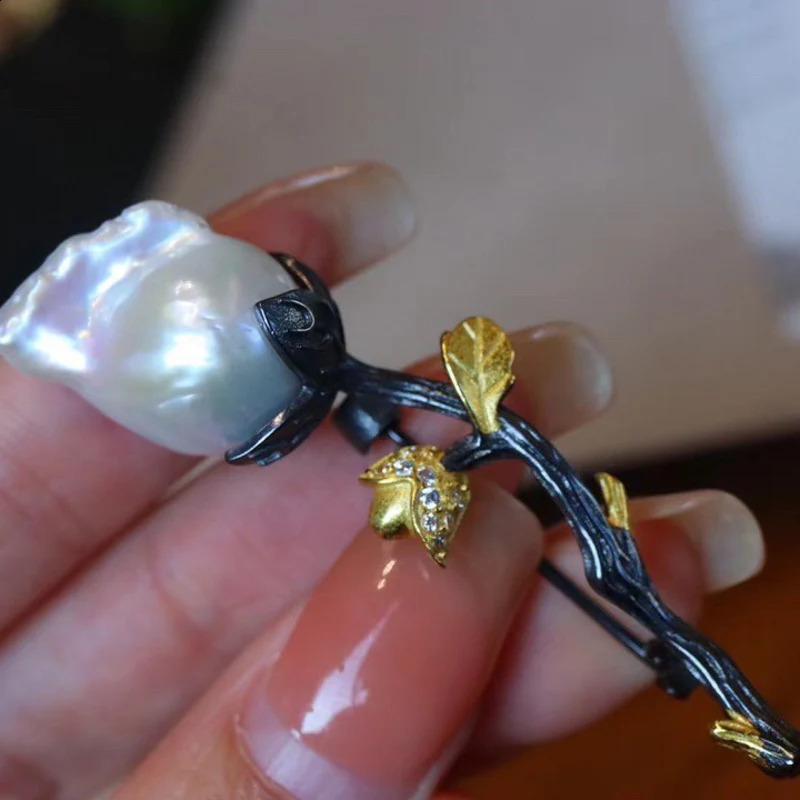 CSJ Vintage Natural Lapis Baroque Pearl Brooch Sterling 925 Silver Handmade Jewelry for Women Lady Wedding Engagment Party Gift 241227