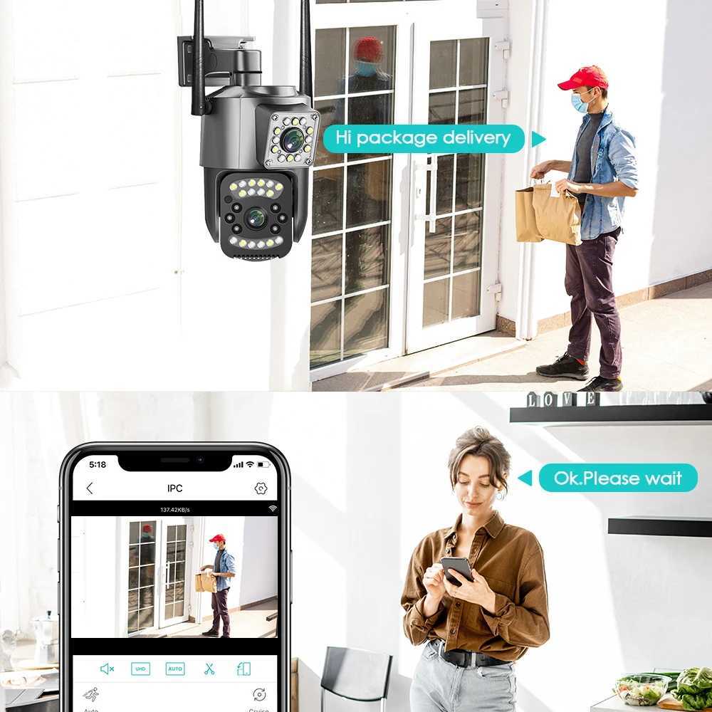 V380 Wifi IP Camera 4G Sim Card Audio CCTV Surveillance Outdoor Digital Cam Night Vision Wireless Waterproof Dual Lens KamerasXJ241228