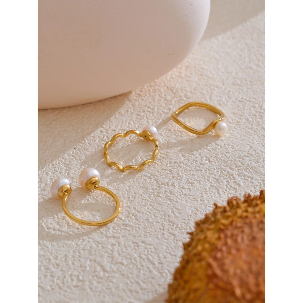Yhpup 6789 High Quality Natural Pearl Exquisite Fashion Adjustable Ring 18K Gold PVD Plated Stainless Steel Unique Jewelry Gift 241225