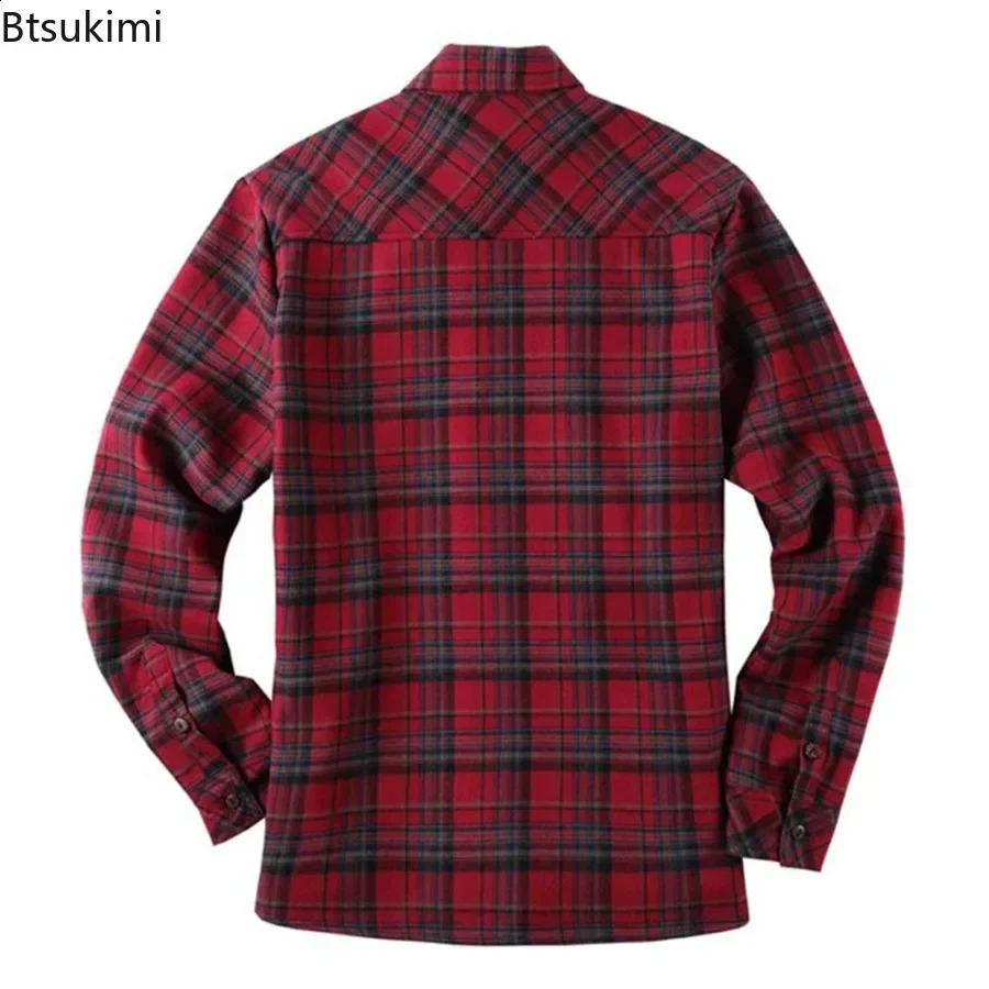 2025 Mens Plaid Plus Fleece Jacket Autumn Winter Turn-down Collar Button Thickened Shirt Jacket For Men Casual Jacket Shirts 241223