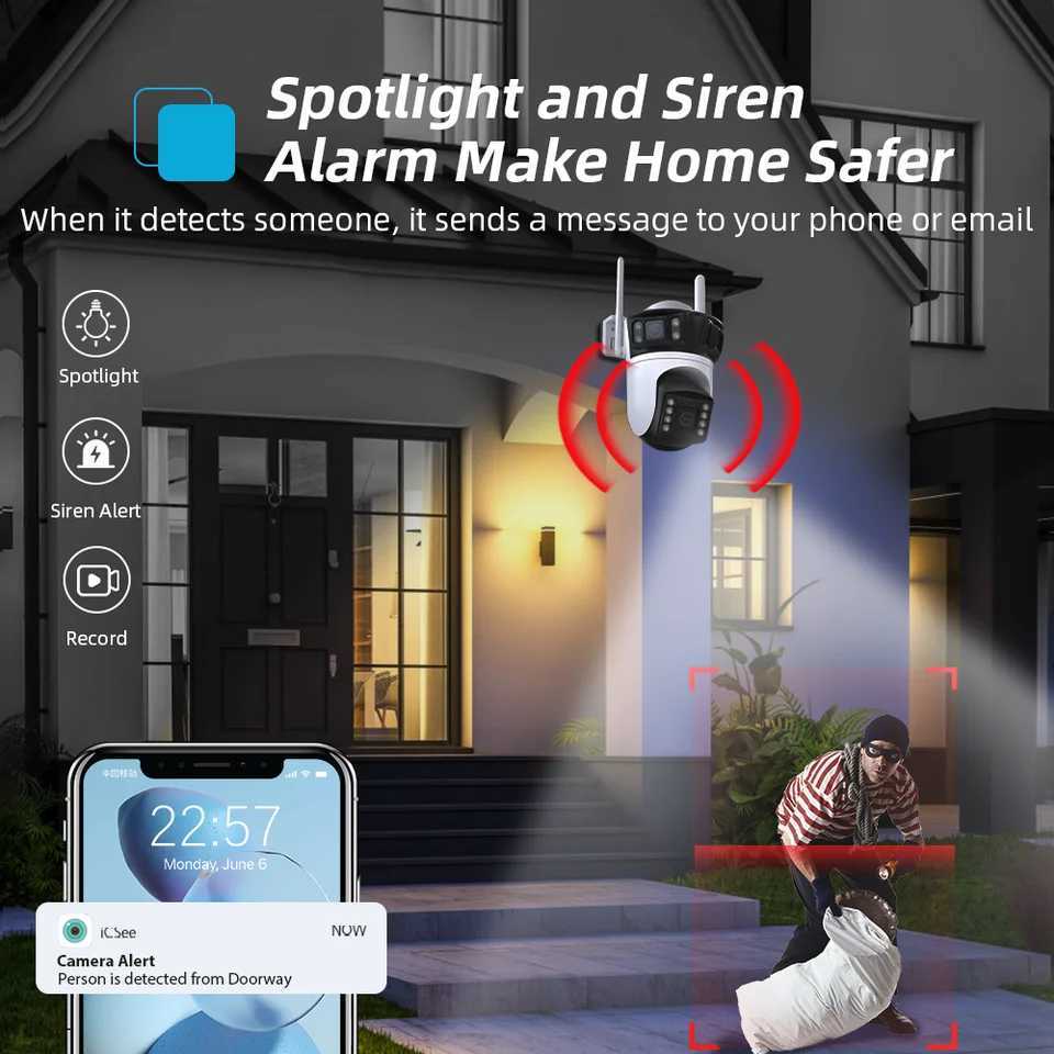 Three Lens PTZ IP Camera Outdoor 6K HD Three Sn WiFi Security Camera Auto Tracking 4K Dual Len Wirelss CCTV Camera iCseeXJ241228