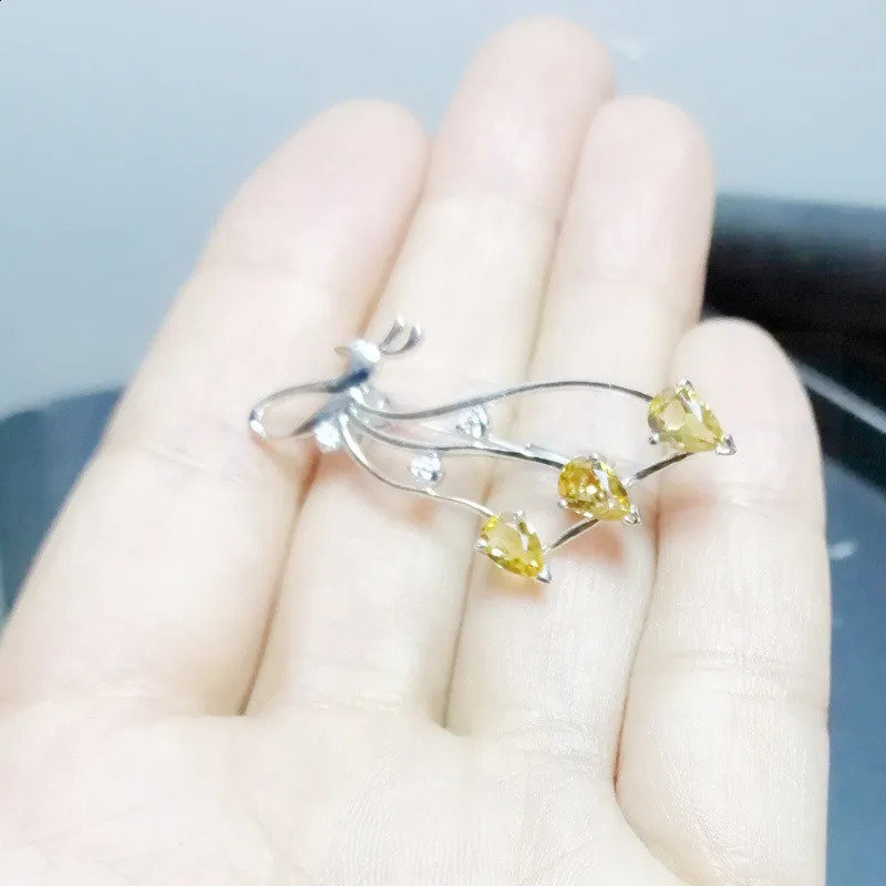 Natural real citrine brooch pins 925 sterling silver brooch 0.4CT*3pcs gemstone Peacock style jewelry C9021011 241227