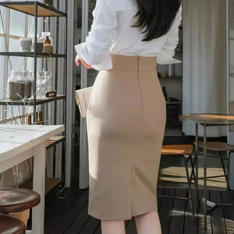 Lucyever Women Office Pencil Skirts Autumn Elegant Slim High Waist Black Skirt Ladies Korean Fashion Skinny OL 241228