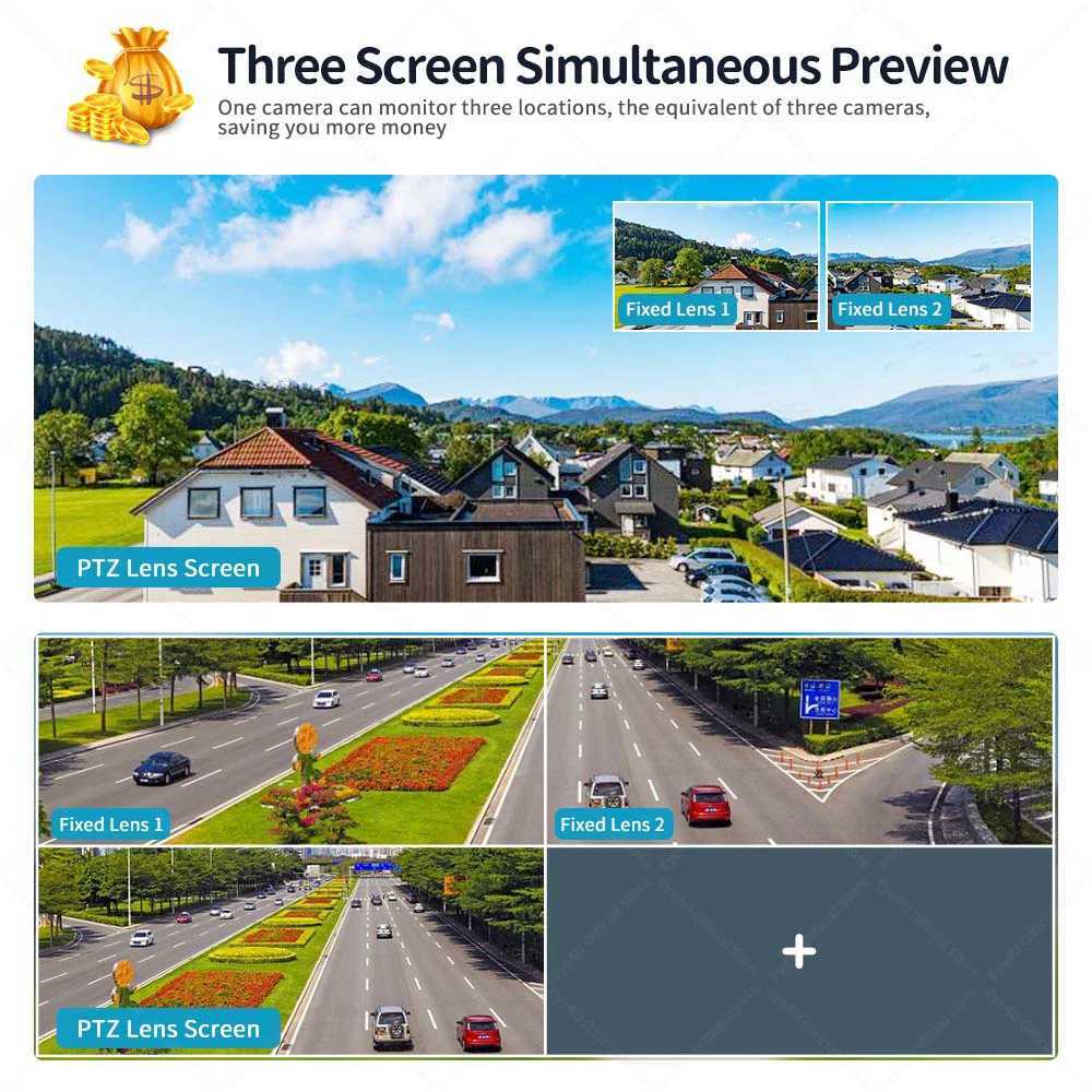 16MP 8K WiFi Security Cameras Four Len Three Sns 10X Zoom Outdoor PTZ Video Cam Auto Tracking 6K Waterproof Surveillance CamXJ241228