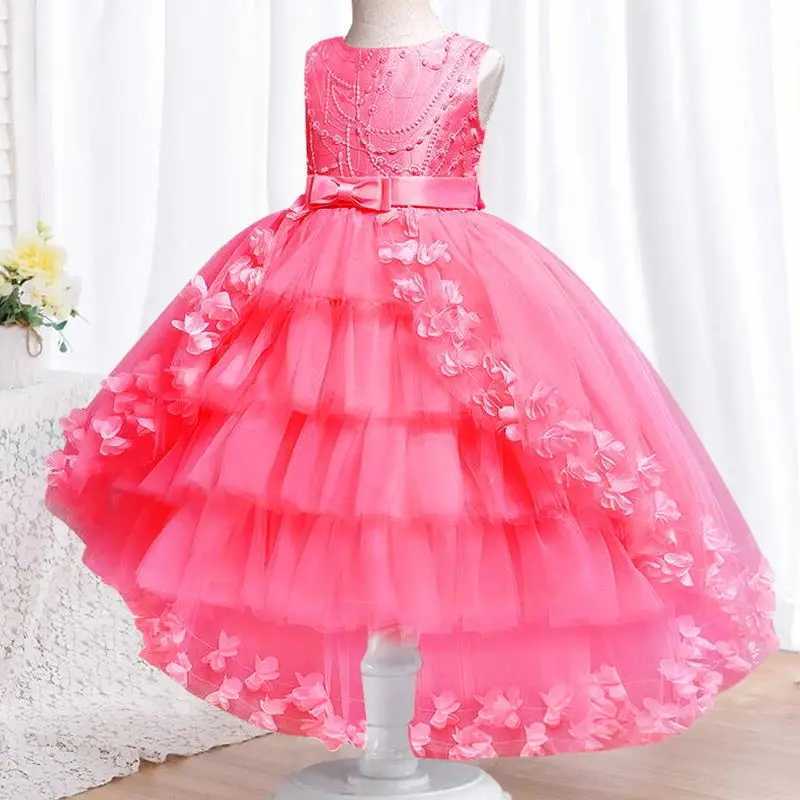 Girl's Dresses 2025 New Year Christmas Party Embroidered Sticker Tailcoat Flower Girl Birthday Party 3-12 Year Sequin Holy Feast Tailcoat Y250227