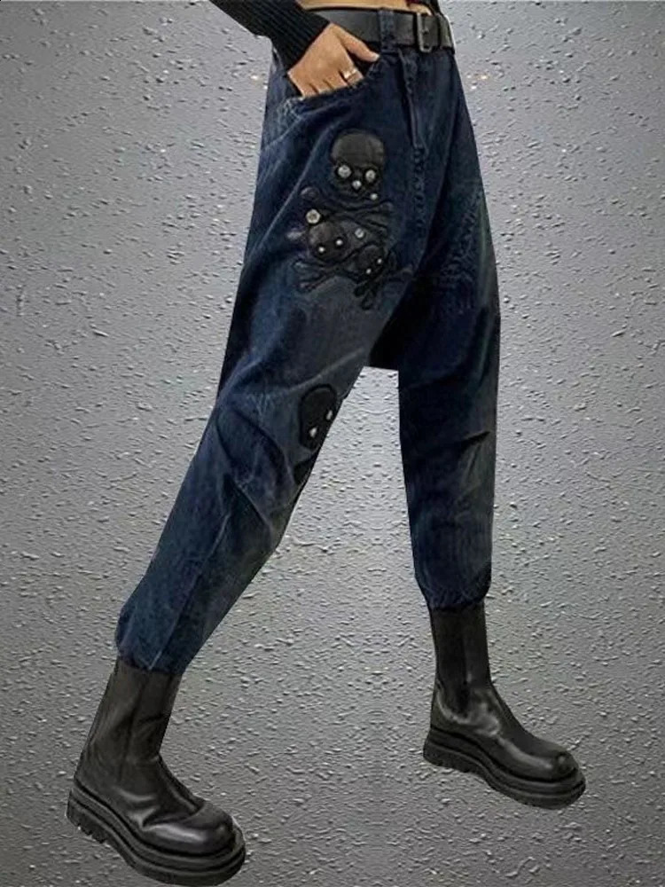 Heavy Industry Personality Vintage High Street Jeans For Women 2025 Spring Denim Ninepoint Drop Crotch Pants 241228