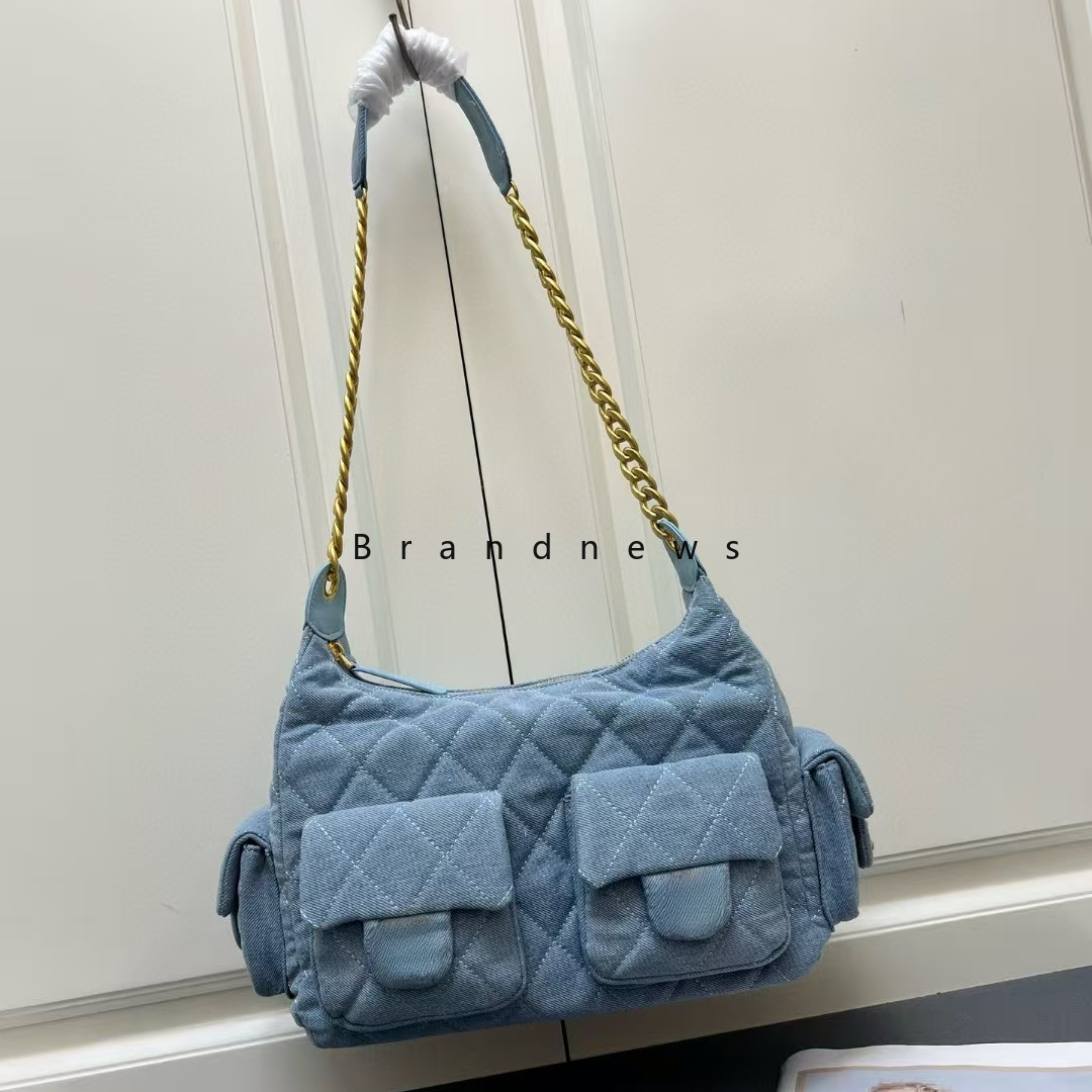 Denim Shoulder For Women: Underarm With Wide Chain, 4 Pockets, Large Capacity, Vintage Designer Hobo Sg Bag