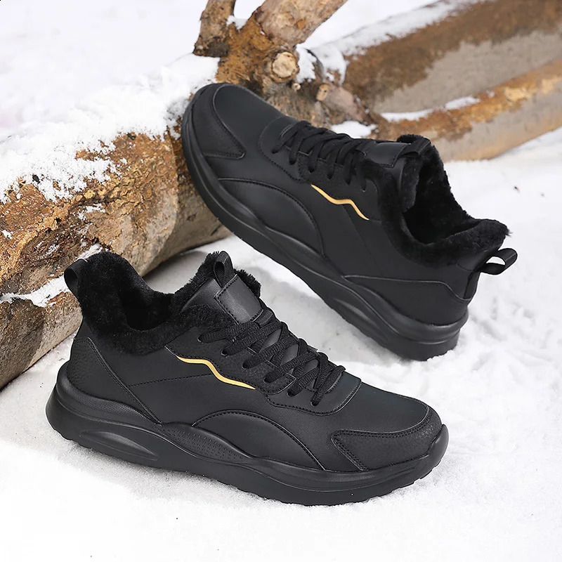 Winter Mens shoes fashion Leather Sneakers Man Plush Warm Snow Men Cotton Shoes Outdoor Lace Up Male man big size 48 241223