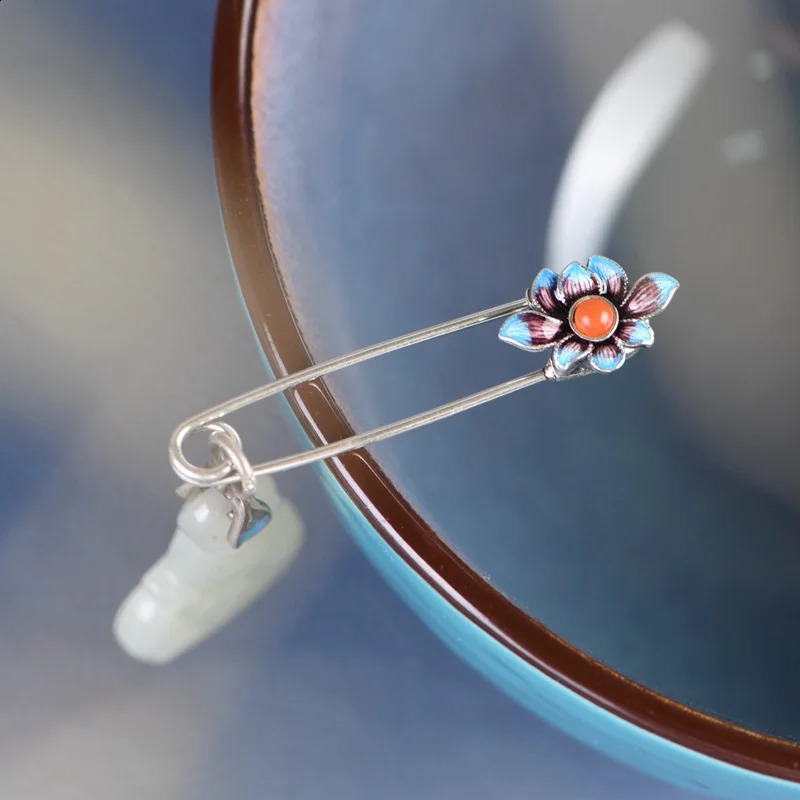 S925 Sterling Silver Brooches for Women Womens Fashion Enamel Lotus Inlaid Jade Phoenix Pin Corsage Jewelry Wholesale 241227