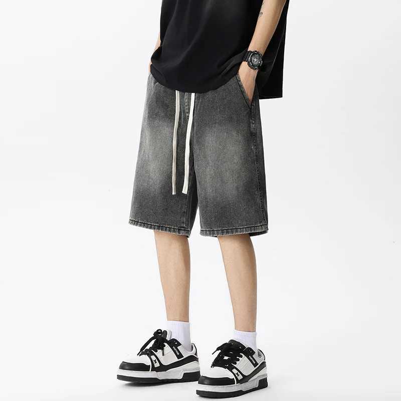 Casual Denim Shorts Men Elastic Waist Straight Comfortable Light Blue Soft Short Pants Baggy Wide Bermuda Male Jeans W250319