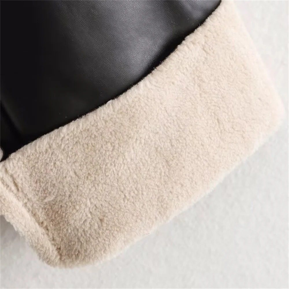 BMURHMZA womens zipper decoration classic fur one-piece leather jacket winter item lapel warm jacket 241220