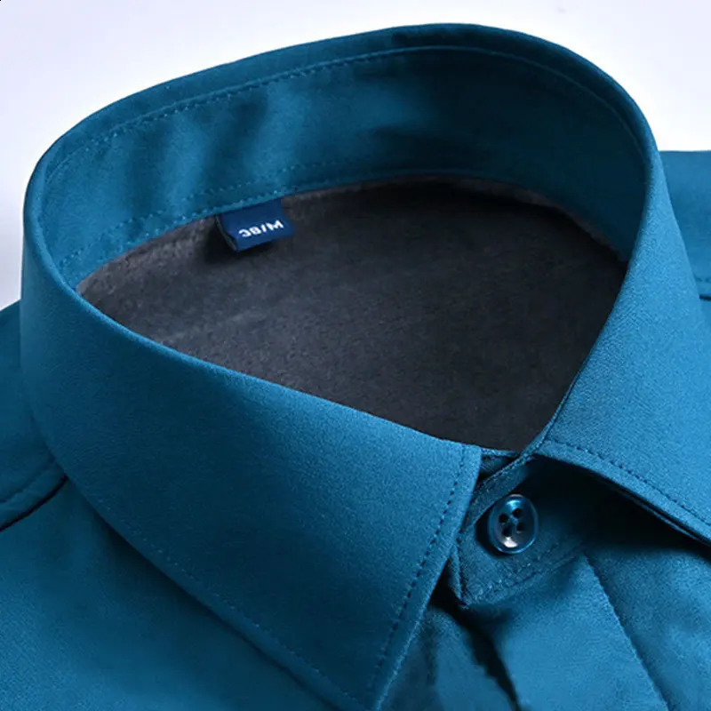 Autumn And Winter Mens Elastic long-sleeved Shirt Non-ironing Plus Fleece Thickening Business Fashion Warm Casual Comfort 241223