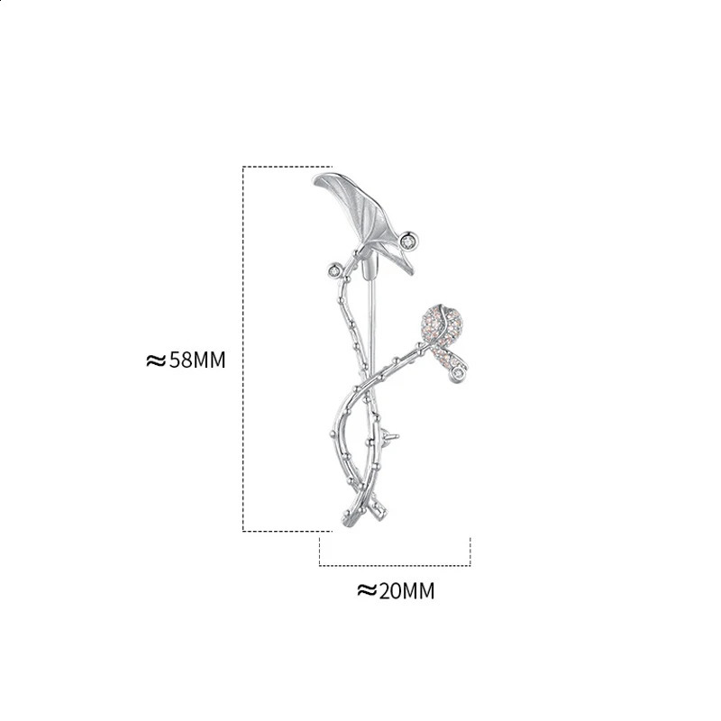 Silver 925 Jewelry Brooch Lotus Leaf Flower With Zircons Trend Autumn Office Womens Clothing Gifts Beautiful Elegance 241227