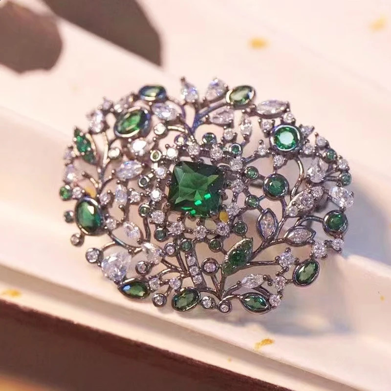 Green Leaf Brooch For Women Fine Jewellry 925Sterling Silver With Cubin Zircon Simple Style 241227