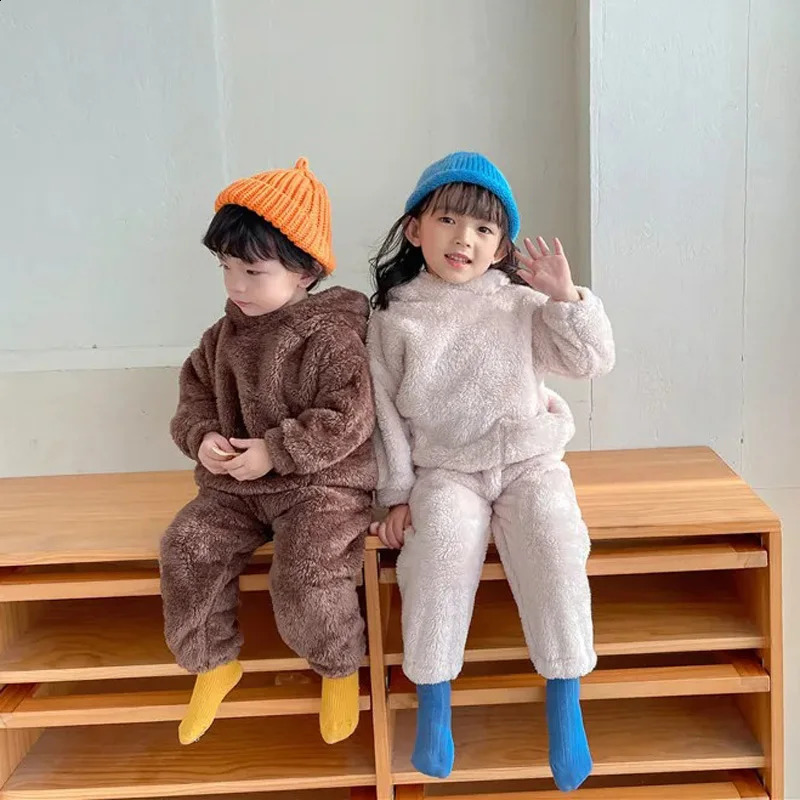 Autumn Winter Baby Clothes Set Warm Fleece Hoodies Pants Kids Clothing Sets Hooded Children Loungewear Boys Girls Outfit Suits 241226