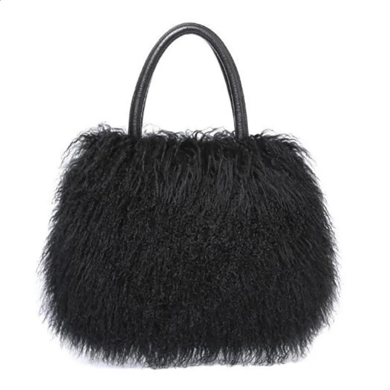 Real Mongolian Fur Bags Australian Beach Wool Fur Shoulder Bag Ladies Tibet Lamb Fur Wrist Bag Large Capacity 241227