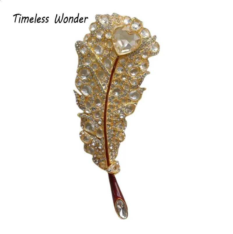 Timeless Wonder Fancy Zircon Geo Feather Brooch Pins for Women Jewelry Runway Top Cute Rare Gift Oversized 7523 241227