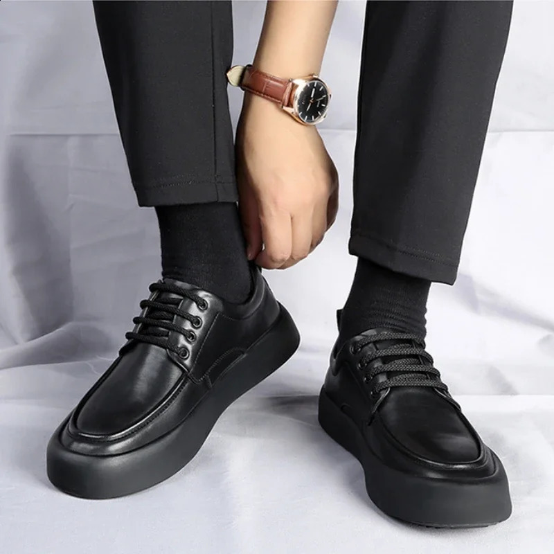 Fashion Cow Leather Business Mens Dress Shoes Spring Autumn Softsoled Loafers Men ner Lace Flat Casual Male 241223