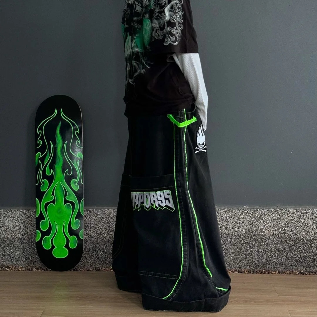 Skeleton grimace graffiti printed jeans ins washed trendy loose casual straight-leg personalized denim trousers 241224