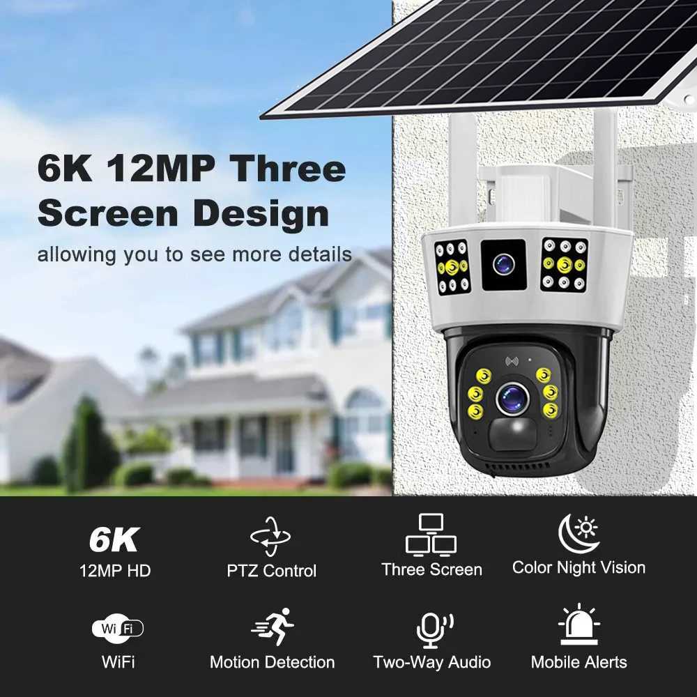 6K 12MP HD Solar Camera 4G SIM Card Wifi Outdoor IP Wireless Security CCTV Surveillance PTZ Night Vision PIR Human Detection CamXJ241228