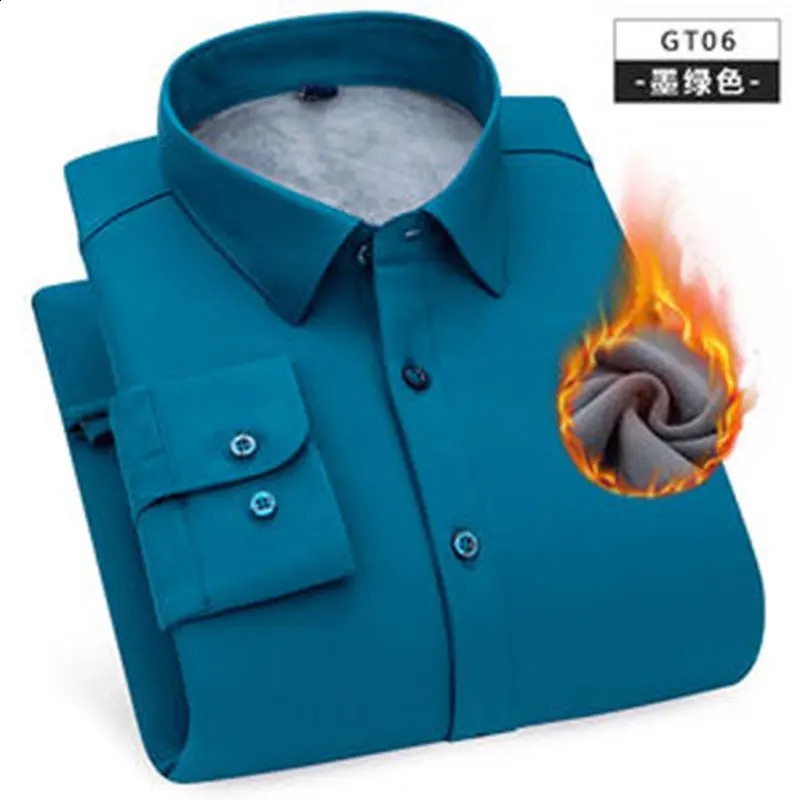 Autumn And Winter Mens Elastic long-sleeved Shirt Non-ironing Plus Fleece Thickening Business Fashion Warm Casual Comfort 241223