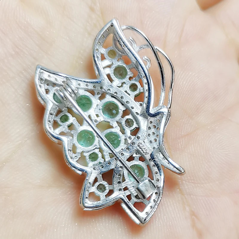 Natural real amethyst or emerald butterfly style brooch pins 925 sterling silver 0.2ct*7pcs gemstone T8100914 241227