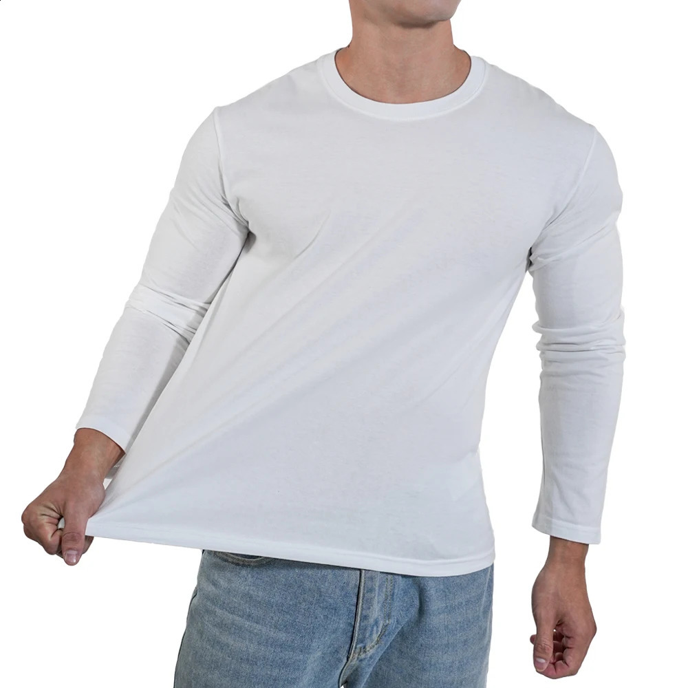 Mens T Shirts Casual Round Neck Long Sleeve Cotton Moisture Wicking Tees Tanks White Black Undershirts Loose Fit Tshirts for Men 241223