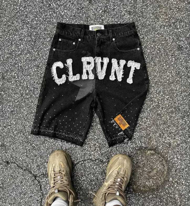 Letter patchwork embroidered jeans five-pointed star summer Harajuku rock hip-hop pants mens personalized design shorts W241228