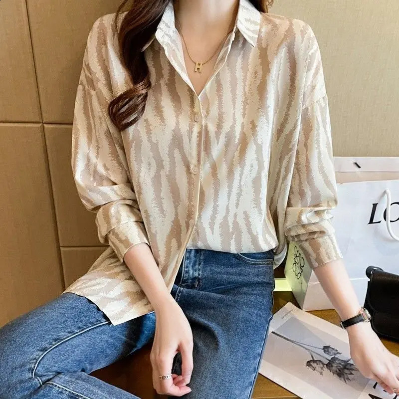 Spring Autumn Fashion Turndown Collar Long Sleeve Womens Clothing Blouses Striped Simplicity Trend Thin Allmatch Shirts 241228