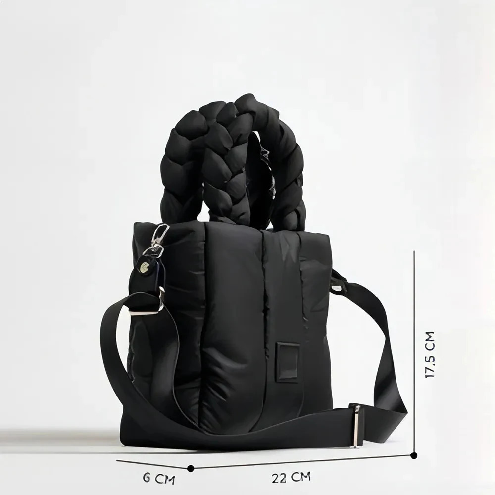 Casual Quilted Tote Bags for Women Down Padded Handbags Woven Handle Shoulder Bag Winter Nylon Space Cotton Bag 241227