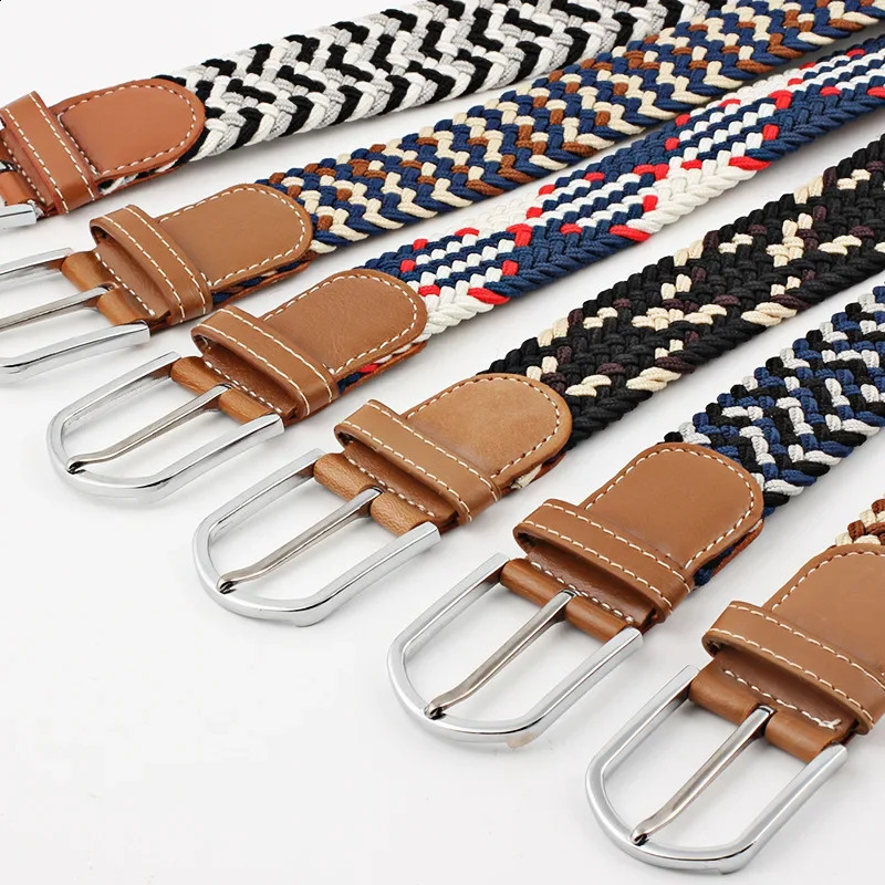 107120130cm UNISEX Casual Knitted Pin Buckle Women Belt Woven Canvas Elastic Expandable Braided Stretch Jeans Belts for Men y241225