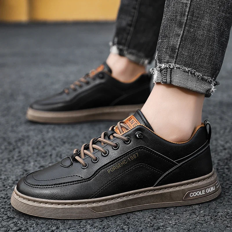 Mens Casual Shoes Quality PU Leather For Men Laceup Breathable Fashion Lofer Autumn Flats Male White 241223