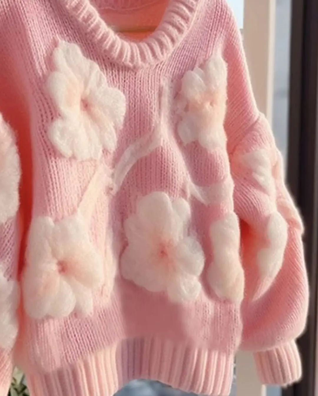 Y2k Harajuku Flower Pattern Oversized Sweater Women Autumn and Winter Thickened Warm Sueter Mujer Casual Fashion Sweaters 241224