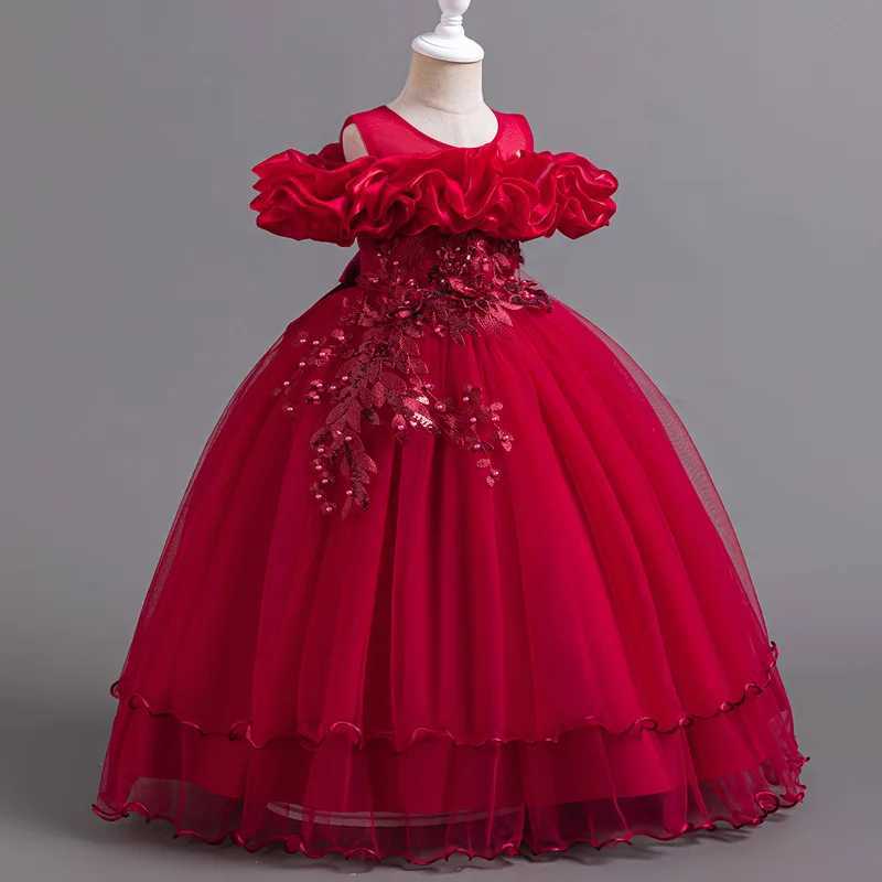 Girl's Dresses New Girl Single Shoulder Bridal Dress Princess Dress Flower Girl Birthday Party Fluffy Dress Childrens Performance Dress Y250227B0