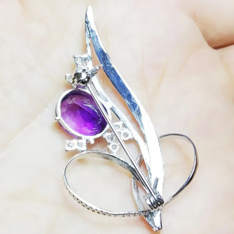 Natural real amethyst brooch pins 925 sterling silver brooch 3.2ct gemstone For men or women Fine jewelry C9021003 241227