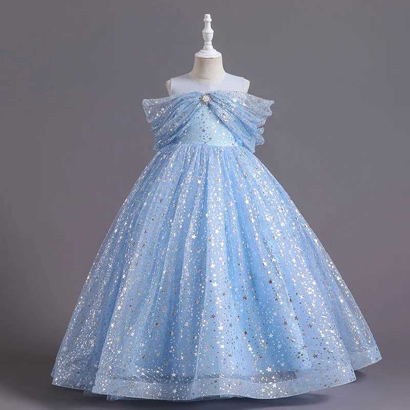Girl's Dresses New Girls Dress Summer Childrens Mesh Lace Floor Style Runway Show Host Dress Performance Puffy Birthday Dress Y250227H3K0