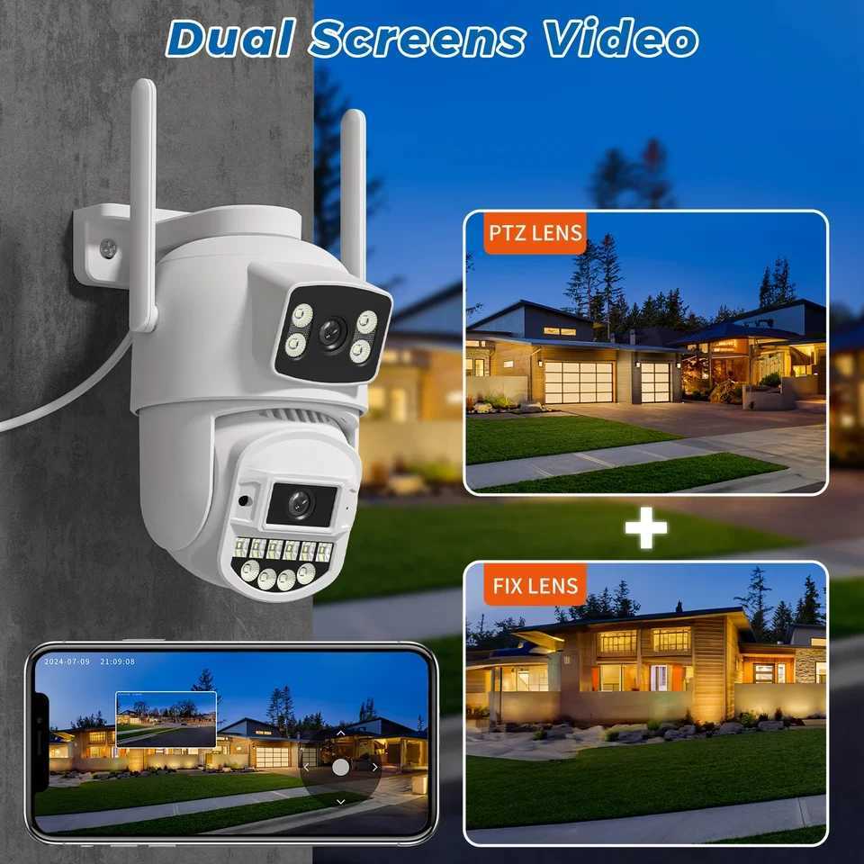 10MP 5K Wifi IP Camera Outdoor 2.4GHZ 5GHZ PTZ Surveillance Camera Dual Lens Dual Sns Email Alert 4K Security ProtectionXJ241228
